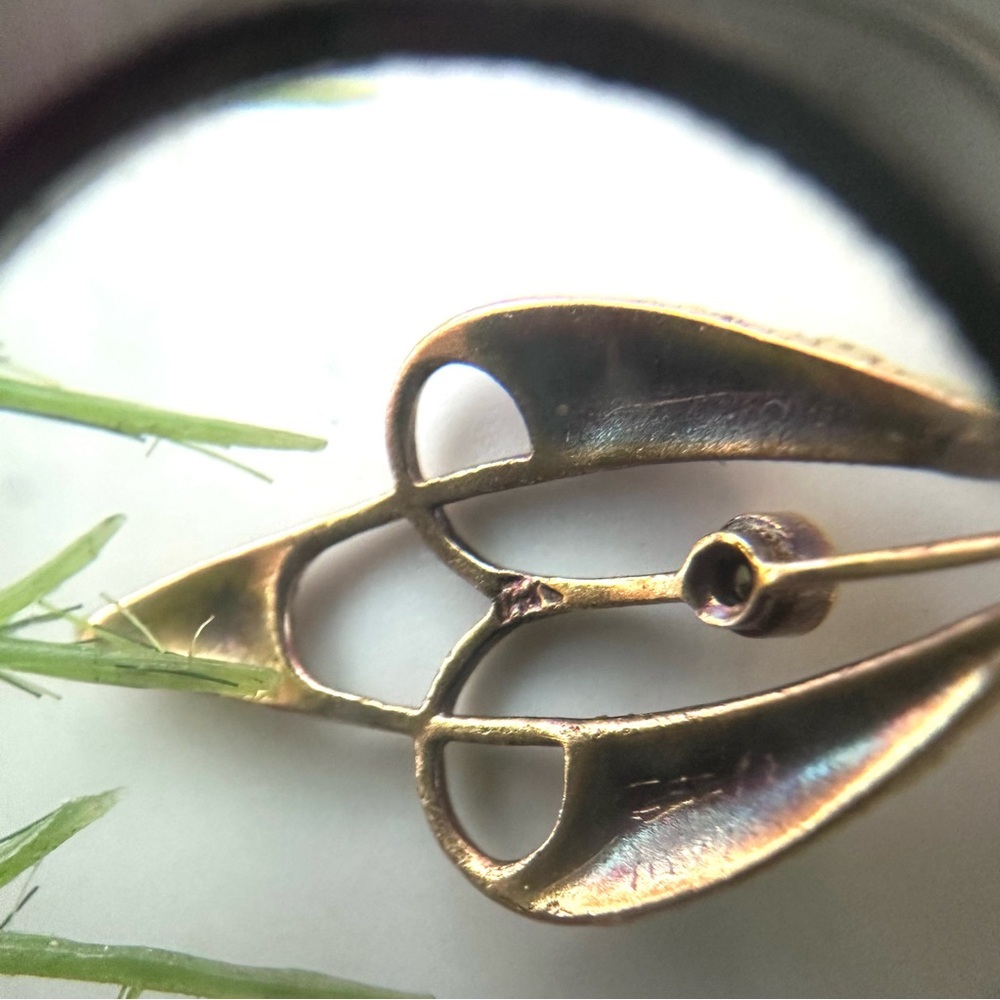 Vintage ⚜️ 14K Gold Enameled Art Nouveau Teardrop Pendant - Picture 10 of 12